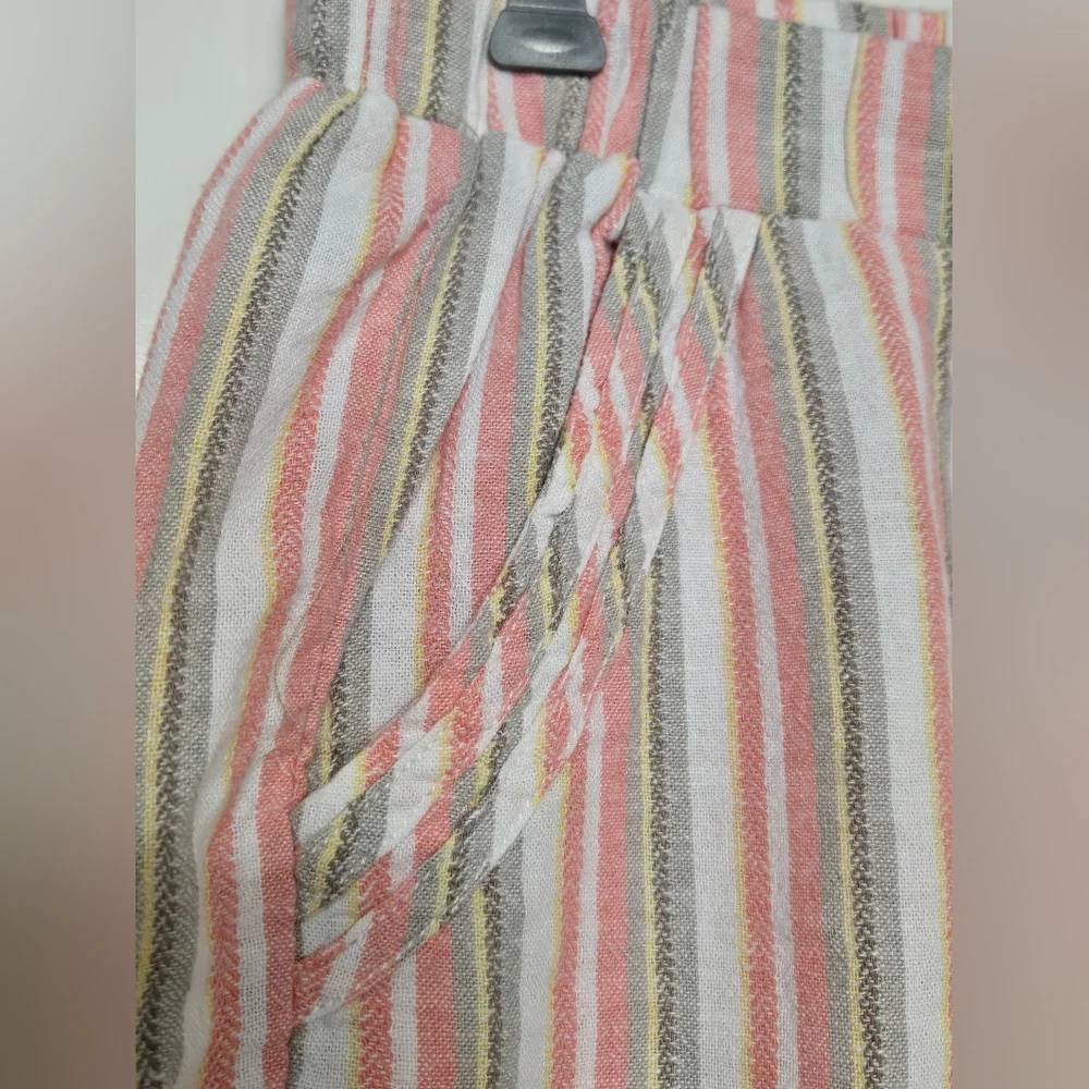 Briggs Linen Rayon Blend Elastic Waist Shorts Sz Large Pink/White/Yellow/Brown